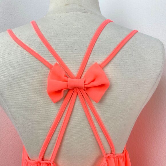 Rue 21 Neon Orange Semi-Sheer Tank Top XL Strapy Bow Whimsy Fairy Boho Layer Y2K - Picture 6 of 8